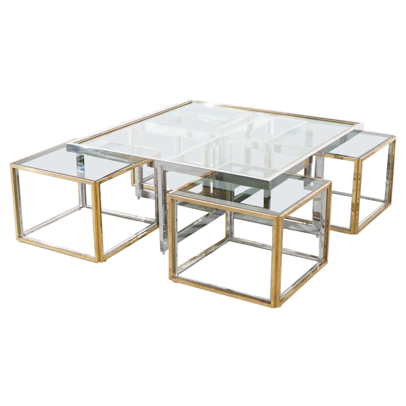 Romeo Rega - Hollywood Regancy  Table Basse en Laiton Chrome Milieu de Siècle en vente