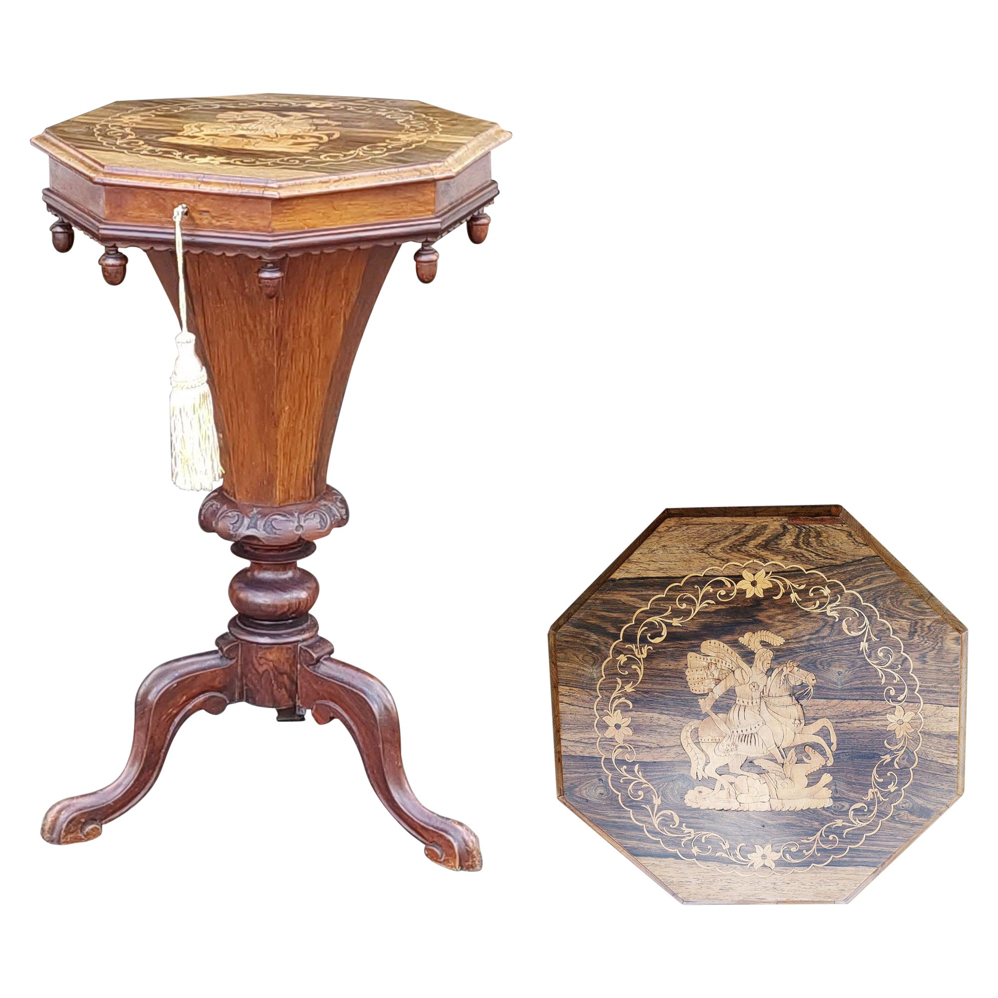 Table à aiguille octogonale en palissandre de l'époque victorienne en vente
