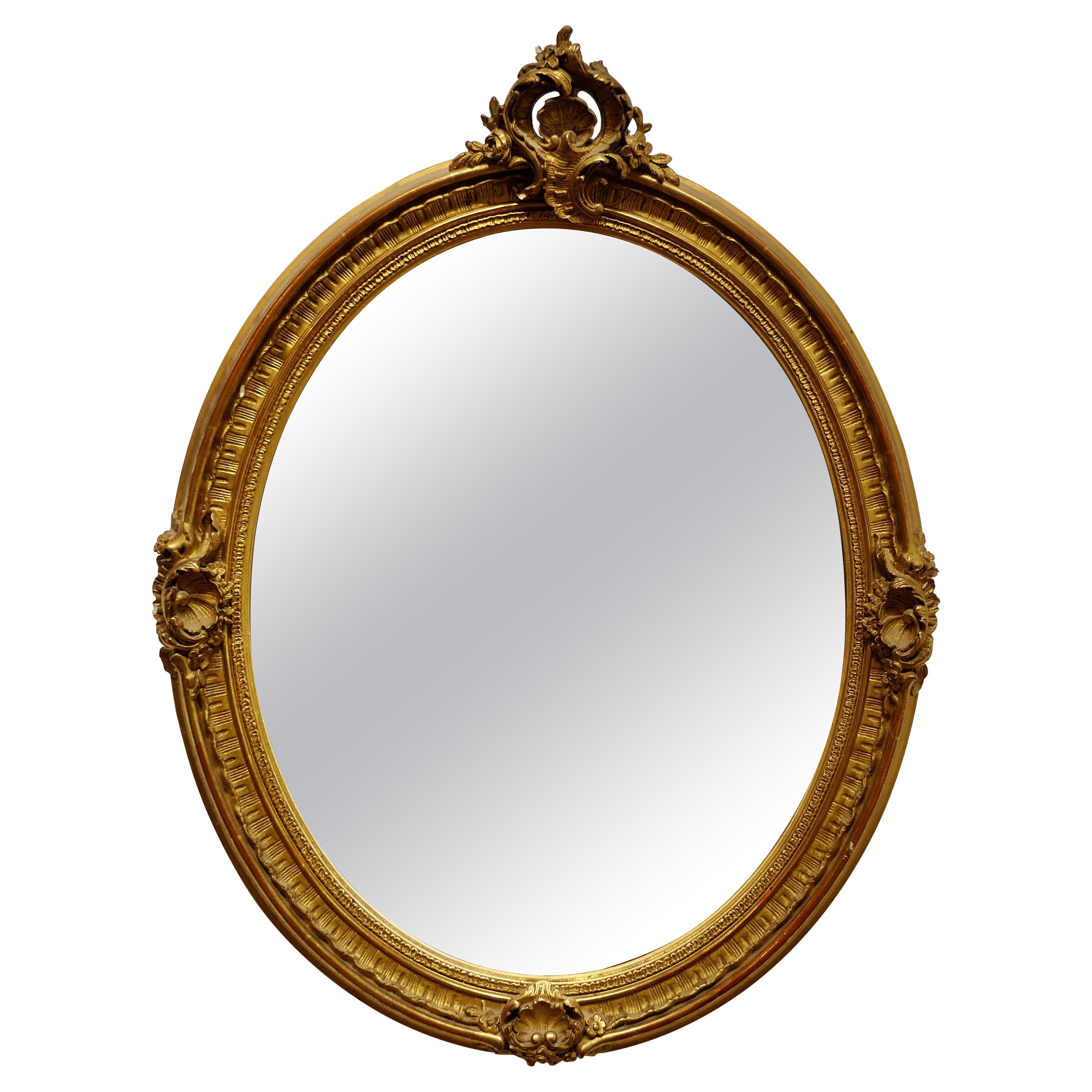 Very Pretty French Rococo Oval Gilt Wall Mirror   