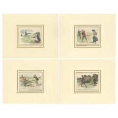 Set of 4 Original Antique Prints of Golf Scenes