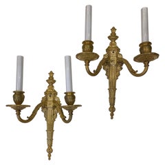 A Pair of Antique Cast Gilt Bronze Louis XV Style Sconces 