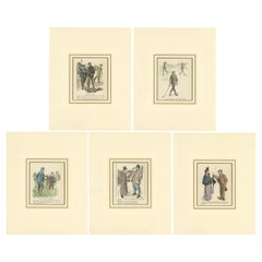 Set of 5 Original Antique Prints of Golf Scenes