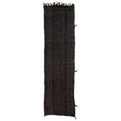  Long Vintage Dark Brown Solid Mid-Century Modern Style Kilim Wool Runner