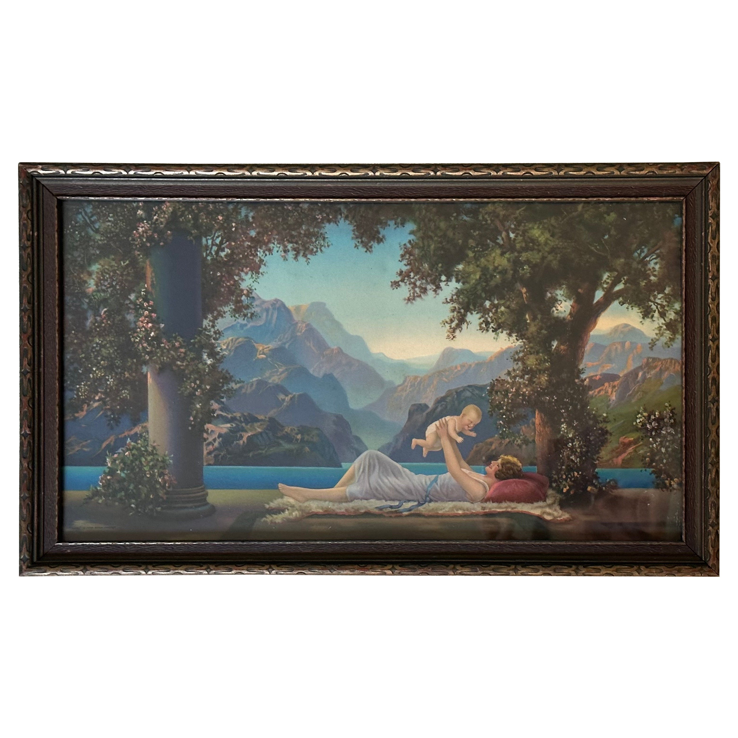 Antique "Love's Paradise" Lithograph by R. Atkinson Fox in Original Frame
