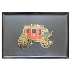 1960s Vintage Couroc of Monterey Black Tray Featuring the Wells Fargo Stagecoach