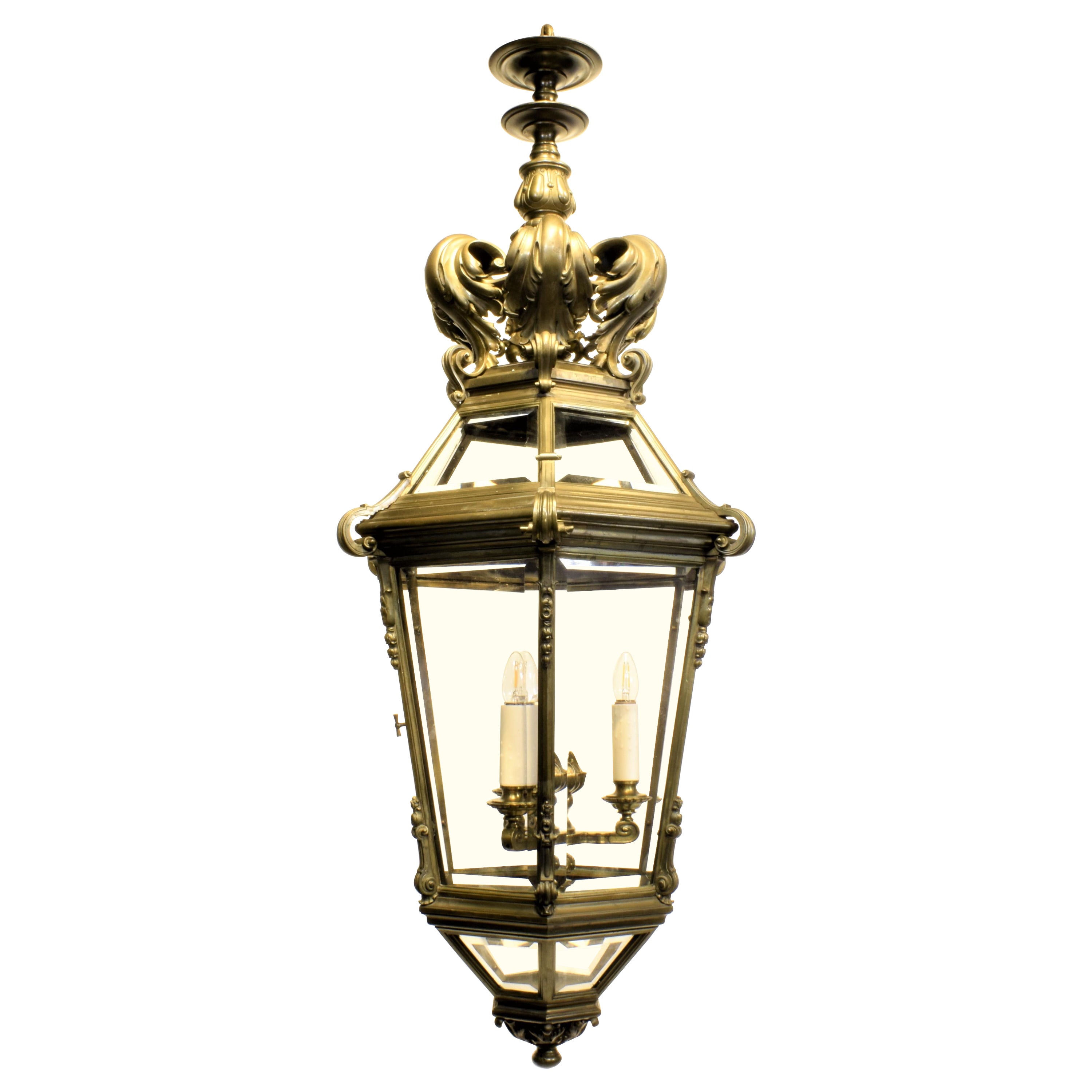 Gilt Bronze & Crystal Lantern For Sale