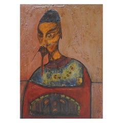 Mid 20th Century Absract Mixed Media Collage Portrait Painting