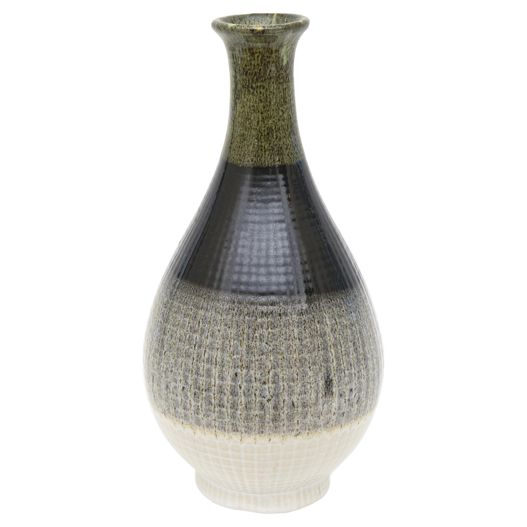 Vase en céramique émaillée italienne, vert bouteille, noir, anthracite, blanc cassé en vente