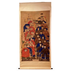 Chinese Ancestors Painting of Generations Family Officers.Scroll Painting