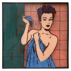Vintage Pop Art Mid Century Retro Roy Lichtenstein Style Lady Bathing Wall Art