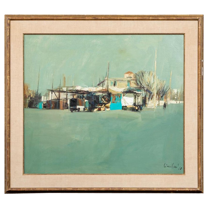 Nicola Simbari (italienne, 1927-2012), huile sur toile représentant un paysage en vente