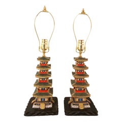 Pair of Japanese Pagoda Form Porcelain Lamps