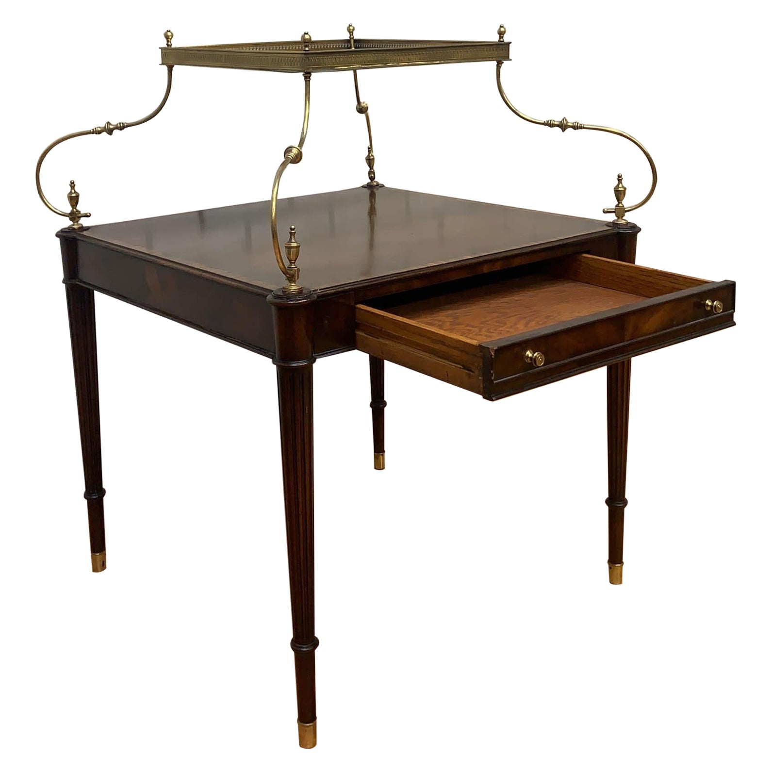 Ancienne table à un tiroir Weiman Heirloom French Louis Brass Mounted Tray Top