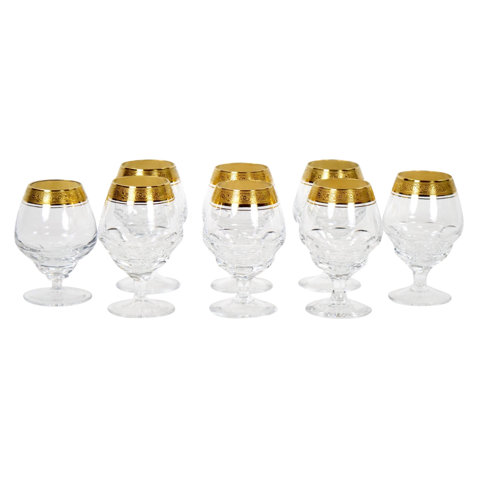 Cut Crystal Double Trim Gold Decorated Snifter Service / 8 People