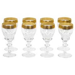 Retro Cut Crystal Double Trim Gold Decorated Tall  Wine / Water Service / 8 People
