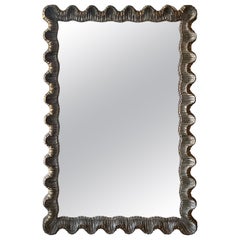 Venetian Italian Silver & Gold Gilt Wood Gesso Scalloped Ruffle Wall Mirror 