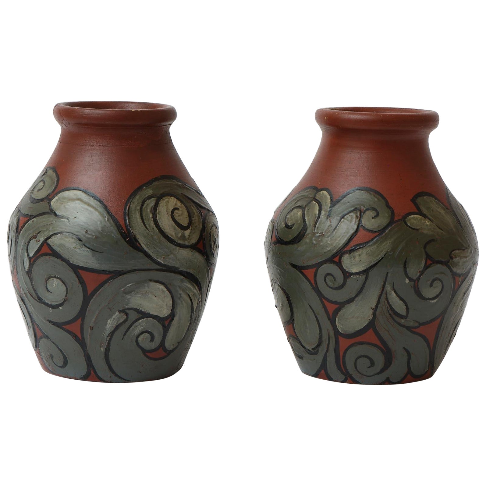 Pair of Danish hand made earthenware Art Nouveau style vases