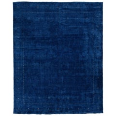 Royal Blue Modern Hand-Loomed Minimalist Gabbeh Wool Rug 