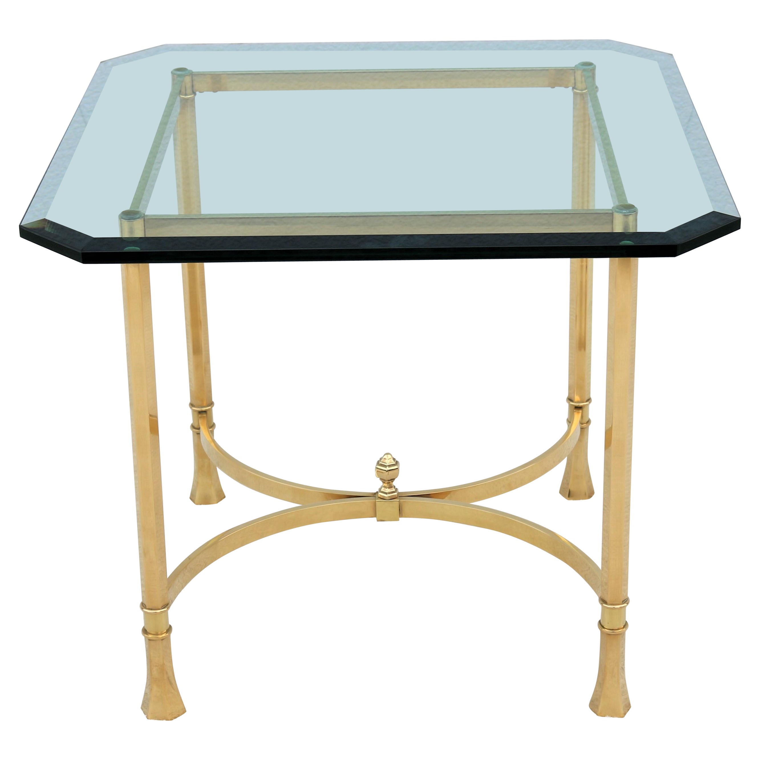 1970s Mid-Century Italian Maison Bagues Style Brass and Glass Square Side Table