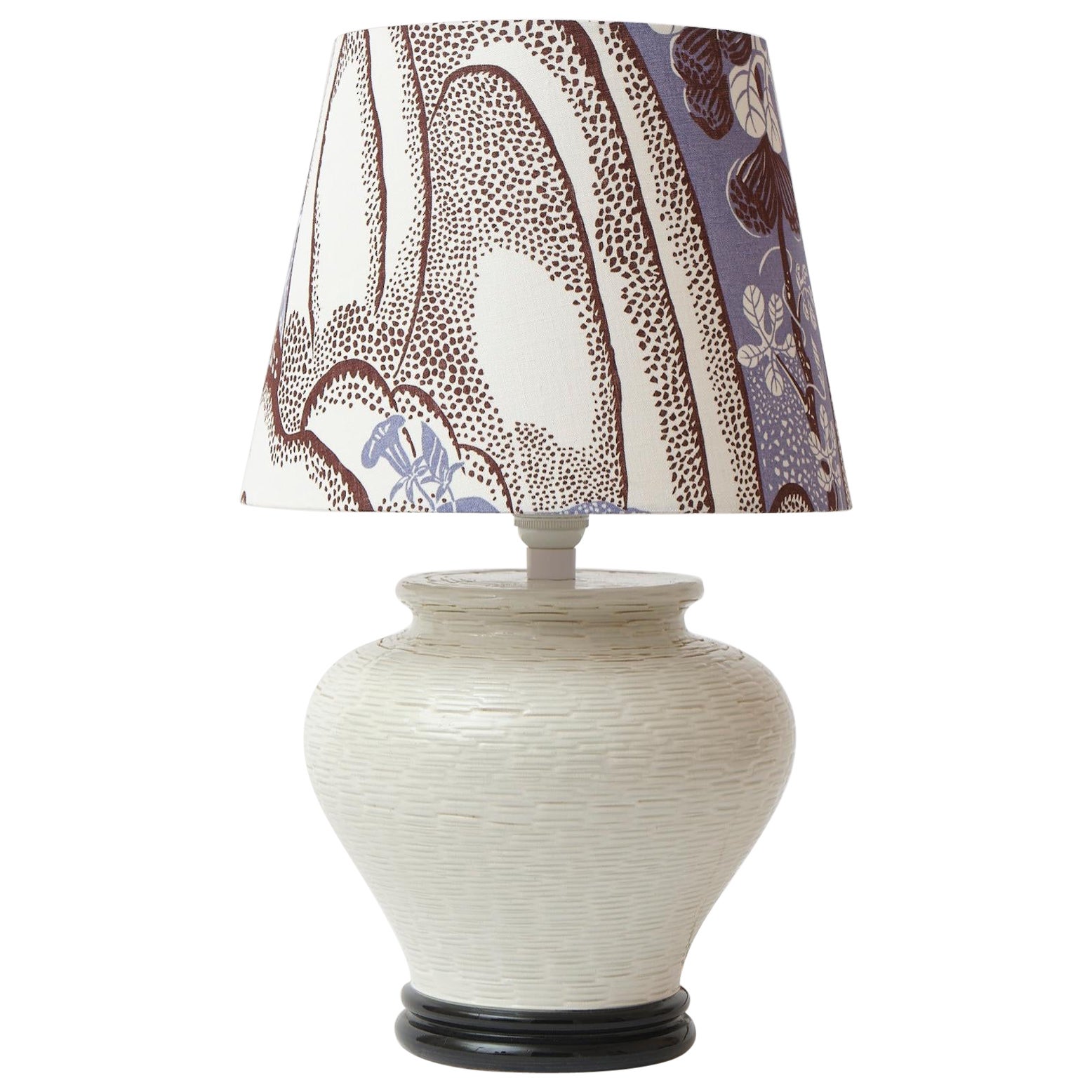 Vintage handmade Italian ceramic table lamp shade in vintage Josef Frank textile For Sale