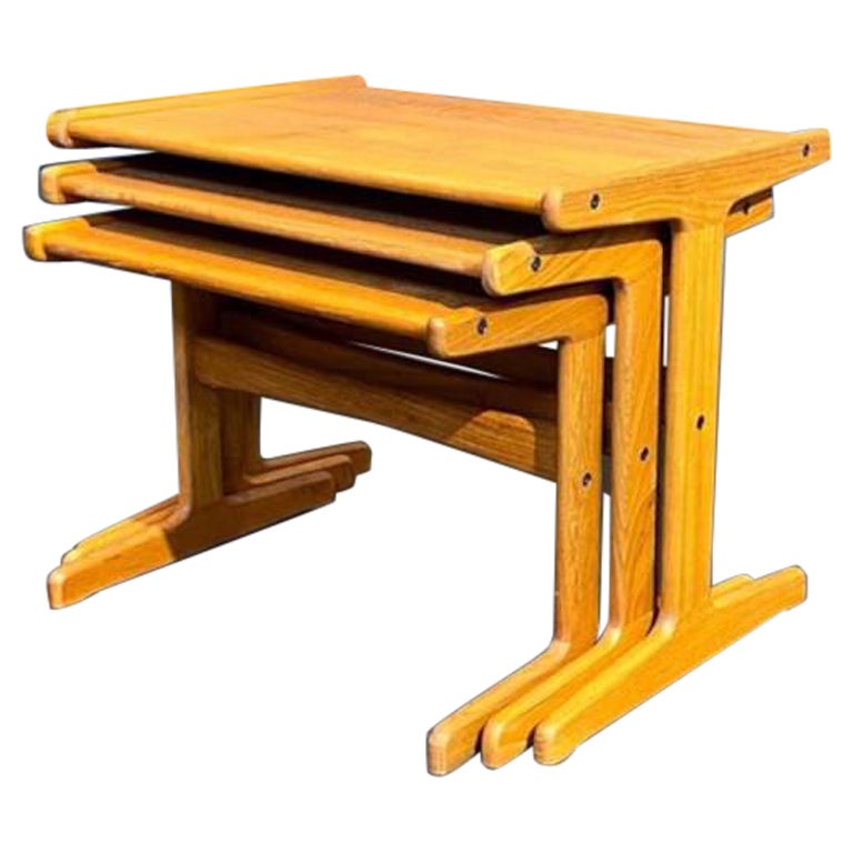 1960s Danish Solid Teak Nesting Side  End Tables For Sale