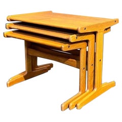 Vintage 1960s Danish Solid Teak Nesting Side  End Tables