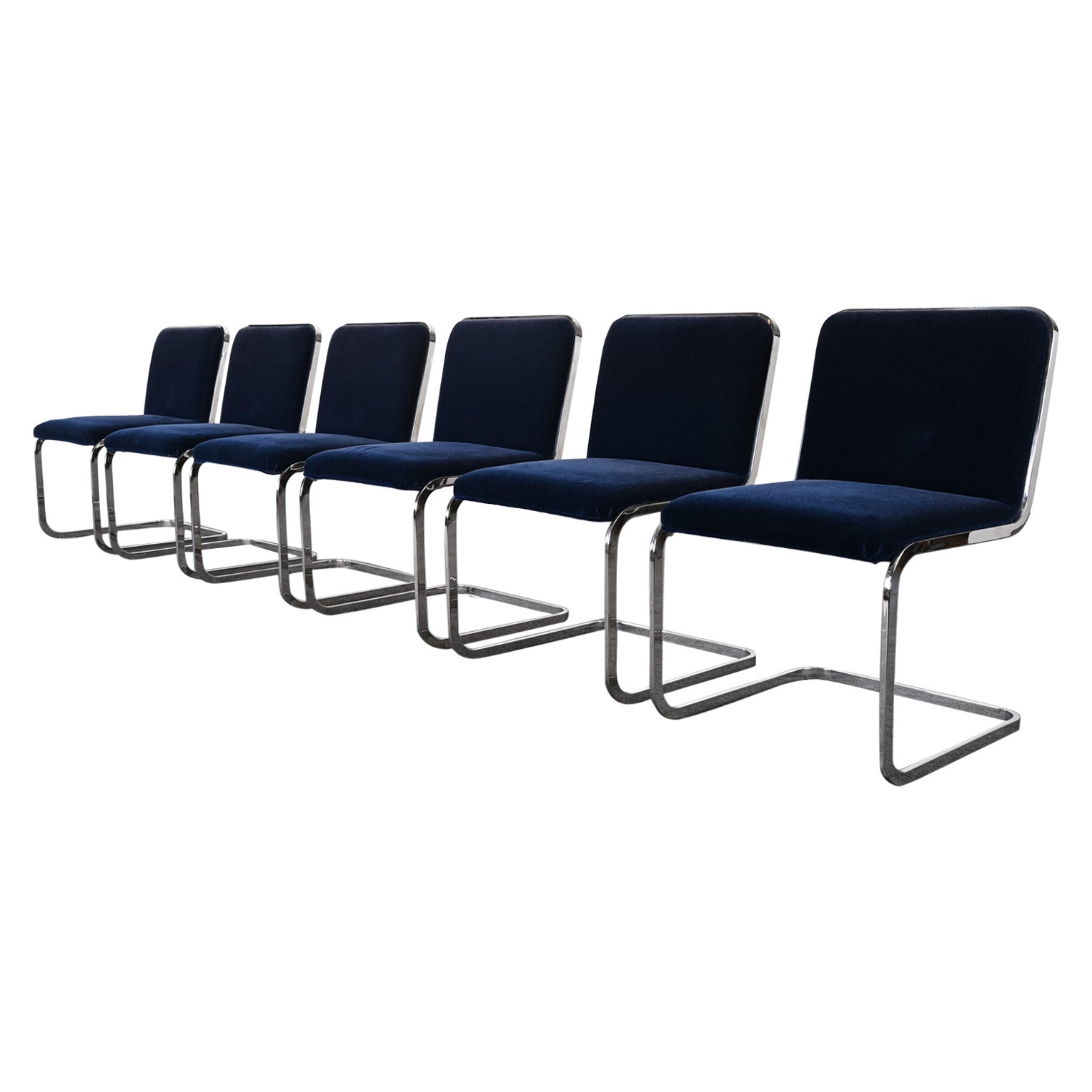 Set of Six Stainless Steel Cantilever Dining Chairs by Brueton, 1980s For Sale