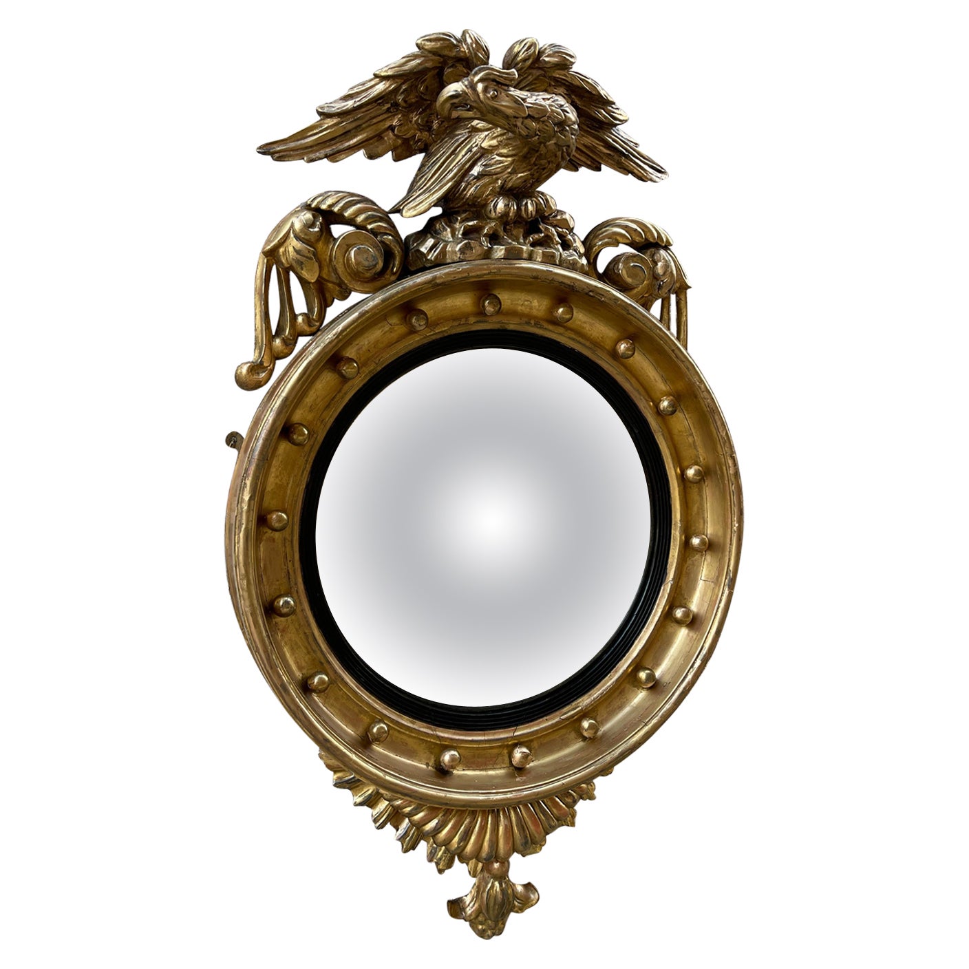 English convex mirror with bold eagle on plinth 19th century  For Sale