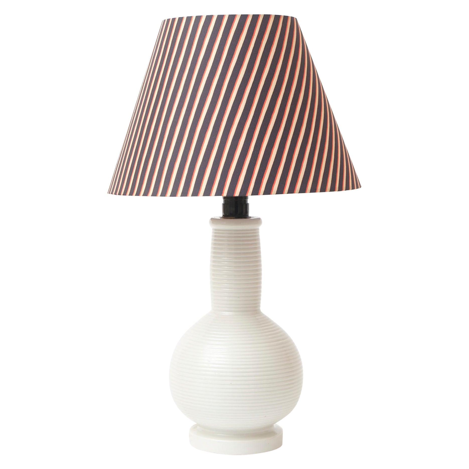 Heavy Danish midcentury table lamp in white rifled porcelain