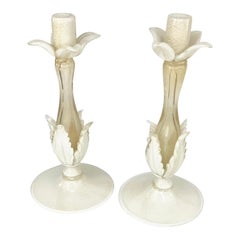 Pair of Vintage Murano Glass Candlesticks attributed to Barovier & Toso