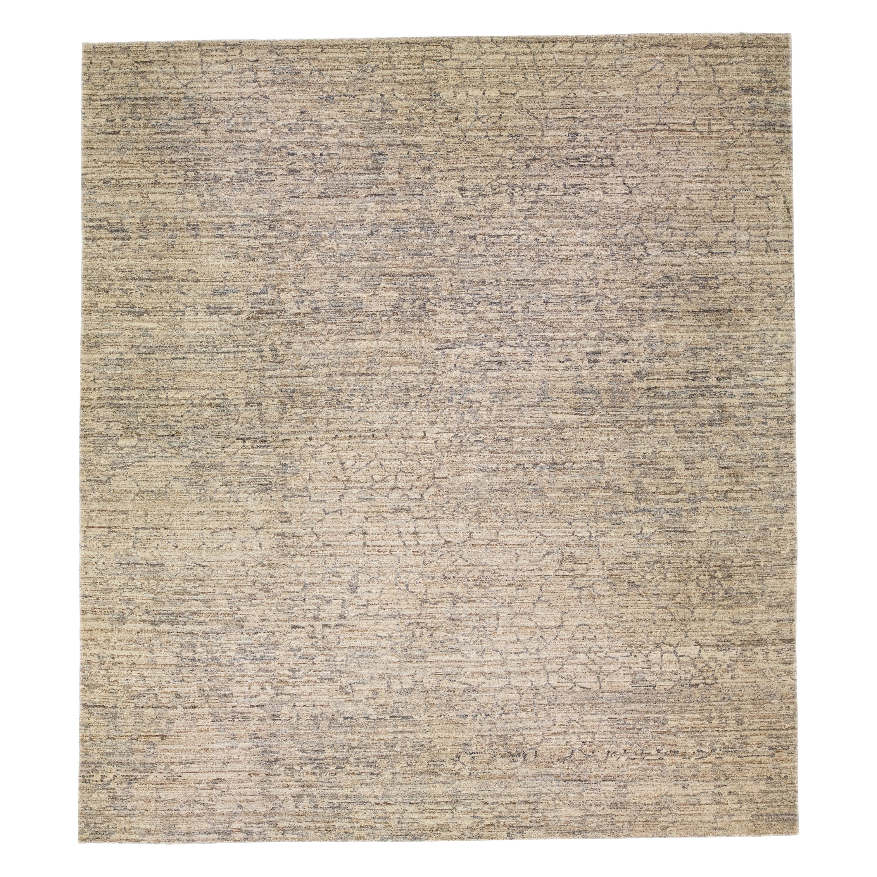 Beige Modern Wool Rug Oversize With Allover Abstract Motif For Sale