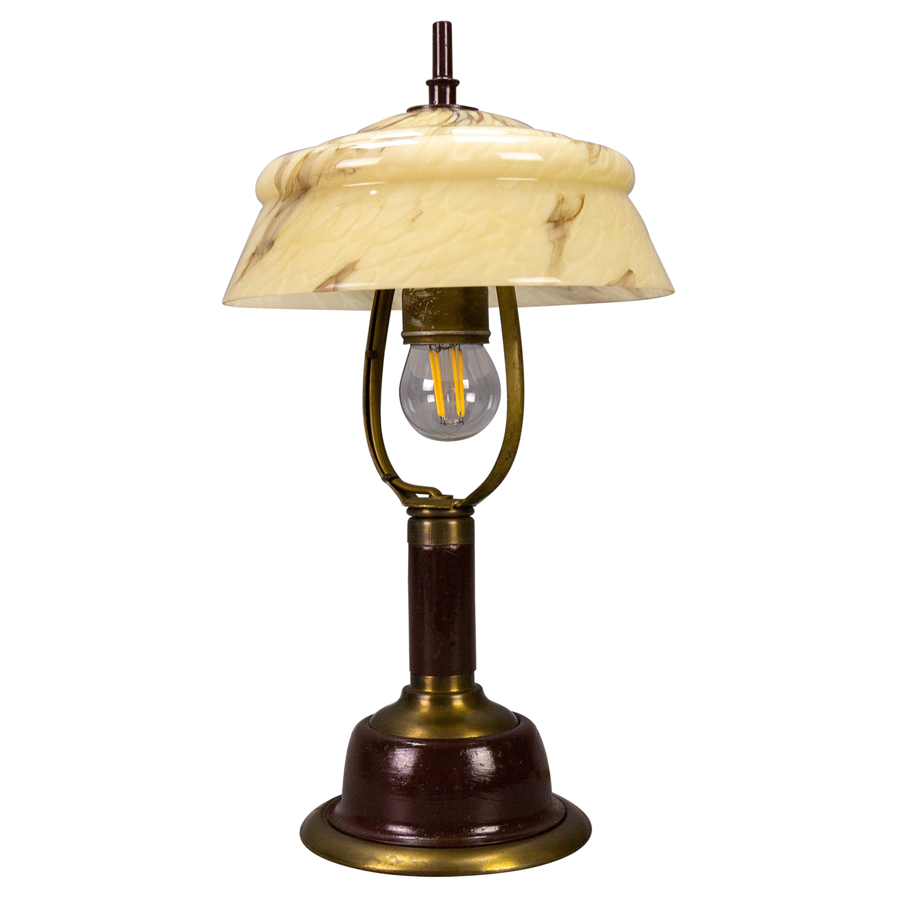 Lampe à poser réglable en verre marbré et métal Brown Vintage en vente