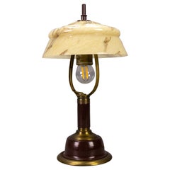 Vintage Brown Marbled Glass and Metal Adjustable Table Lamp