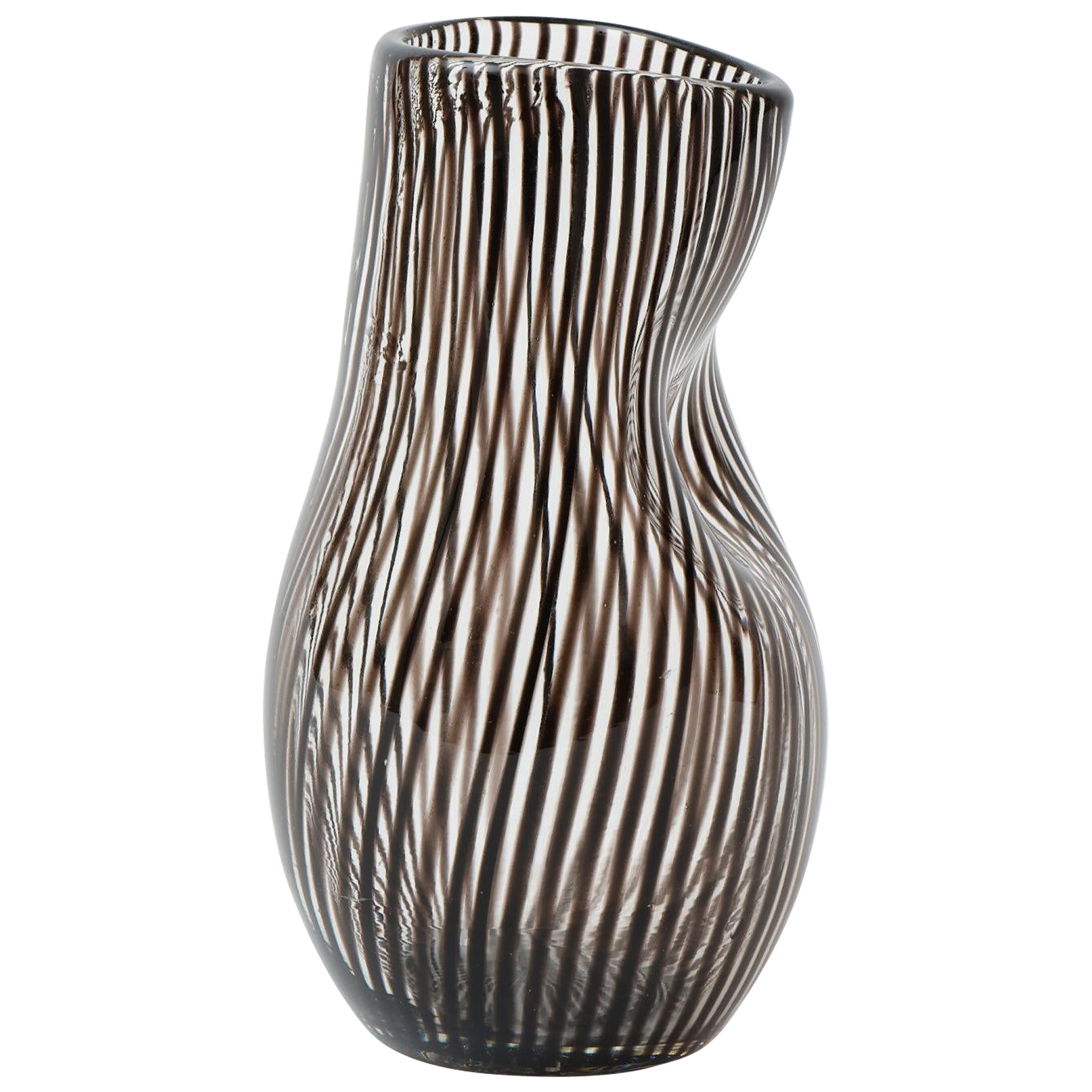 Swedish midcentury mouth blown striped glass vase For Sale