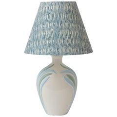 Vintage Italian 1980s table lamp with botanical decoration in soft blue and green