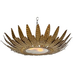 Large Spanish Gilt Metal Sunburst Ceiling Fixture