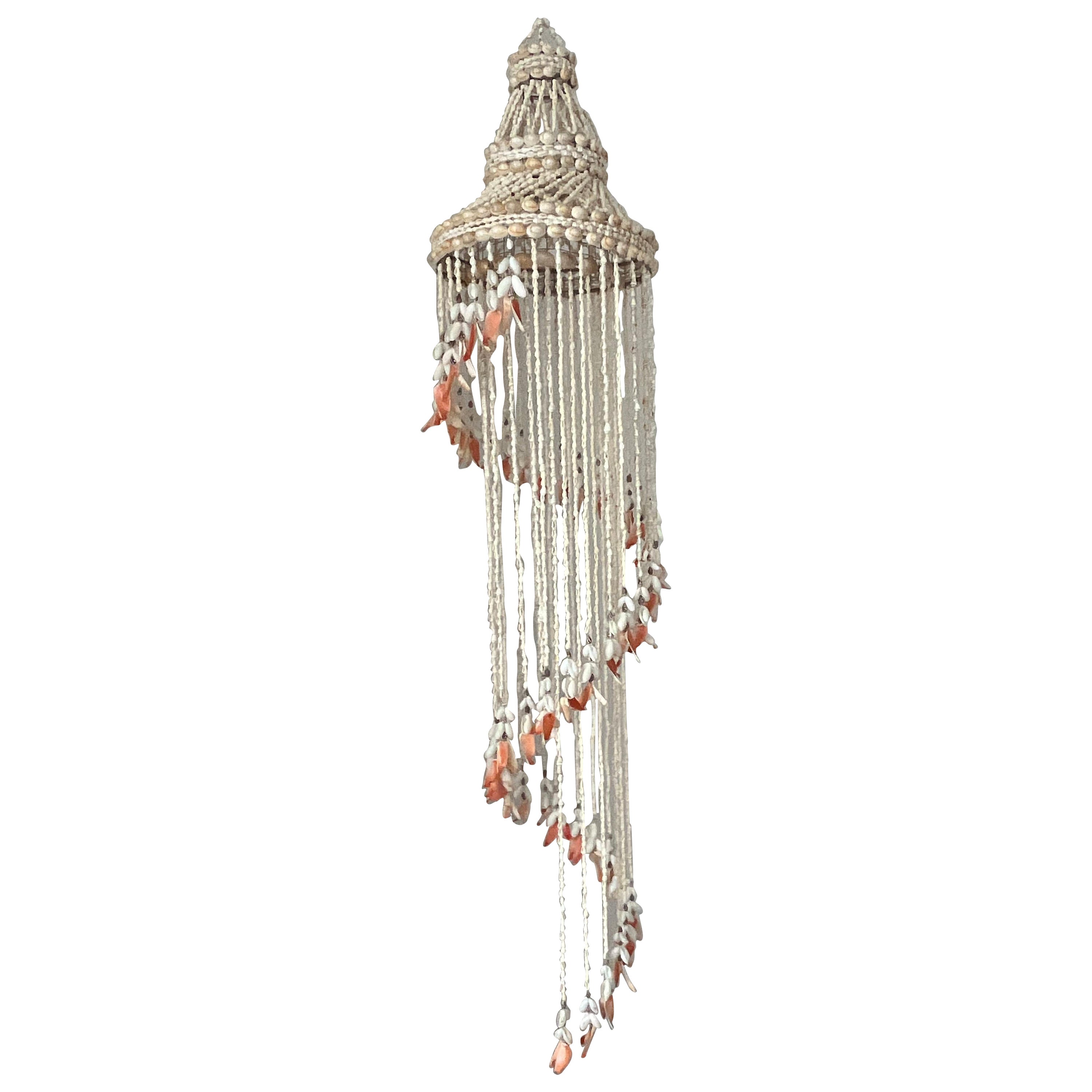 1970/1980s tall chandelier in strings of natural shells For Sale