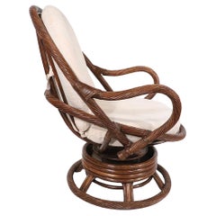 Vintage Wrapped Reed and Bamboo Swivel Tilt Lounge Chair c. 1970's