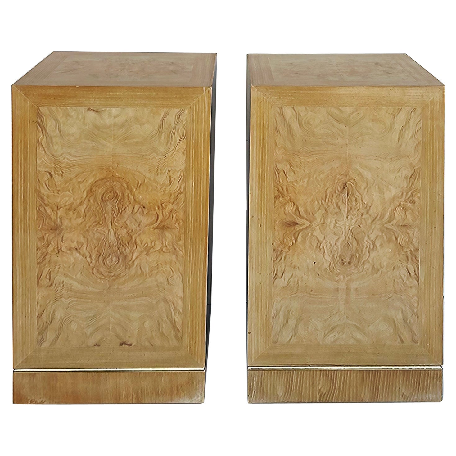 Vintage Drexel Heritage Burlwood and Brass Pedestals, a Pair For Sale