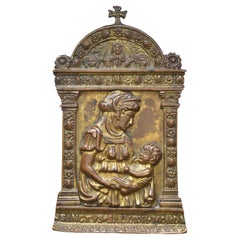 Vergoldeter Bronzepax der Jungfrau und des Kindes aus dem 15. Jahrhundert, nach Donatello