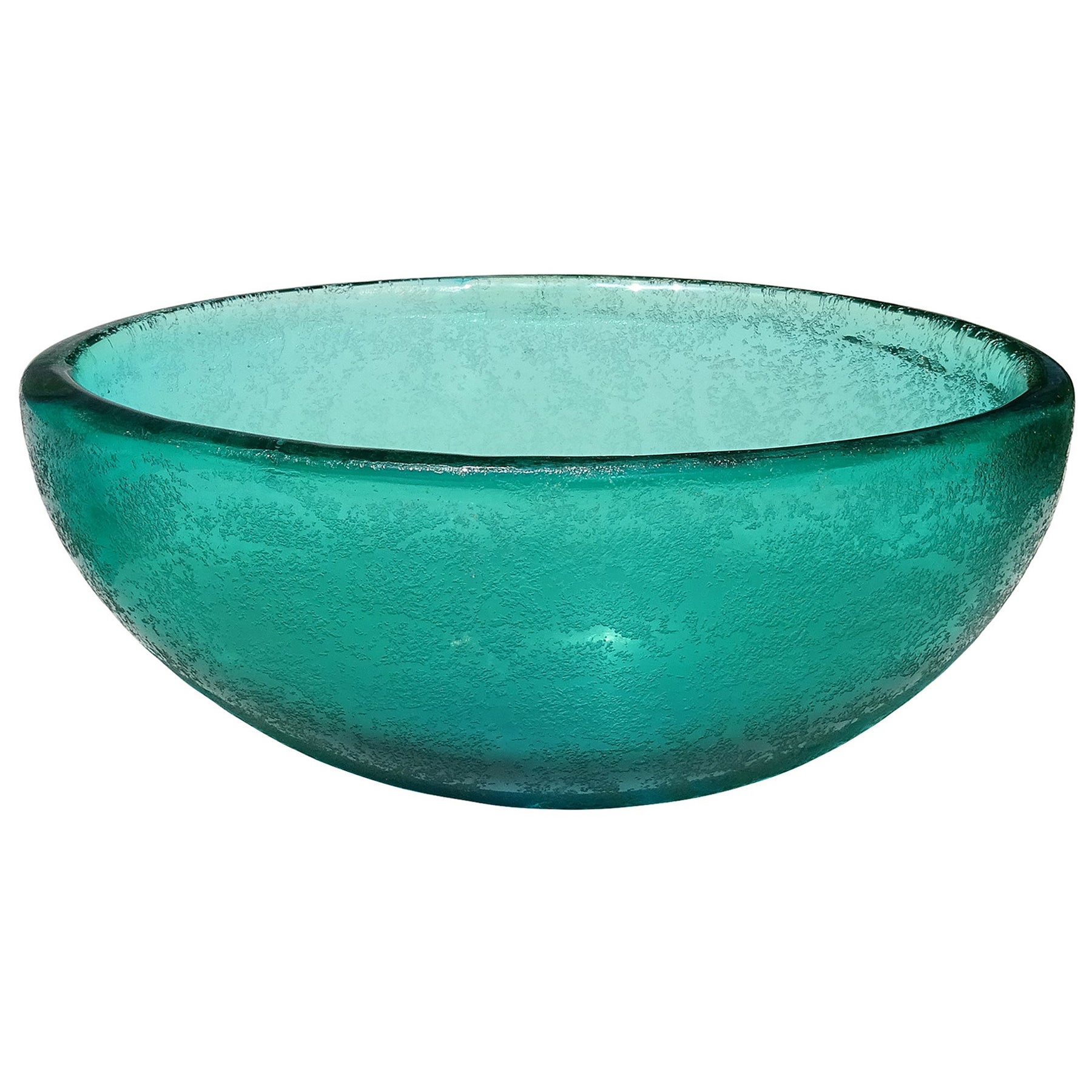 Carlo Scarpa Venini Murano Signed 1930s Corroso Surface Italian Art Glass Bowl For Sale