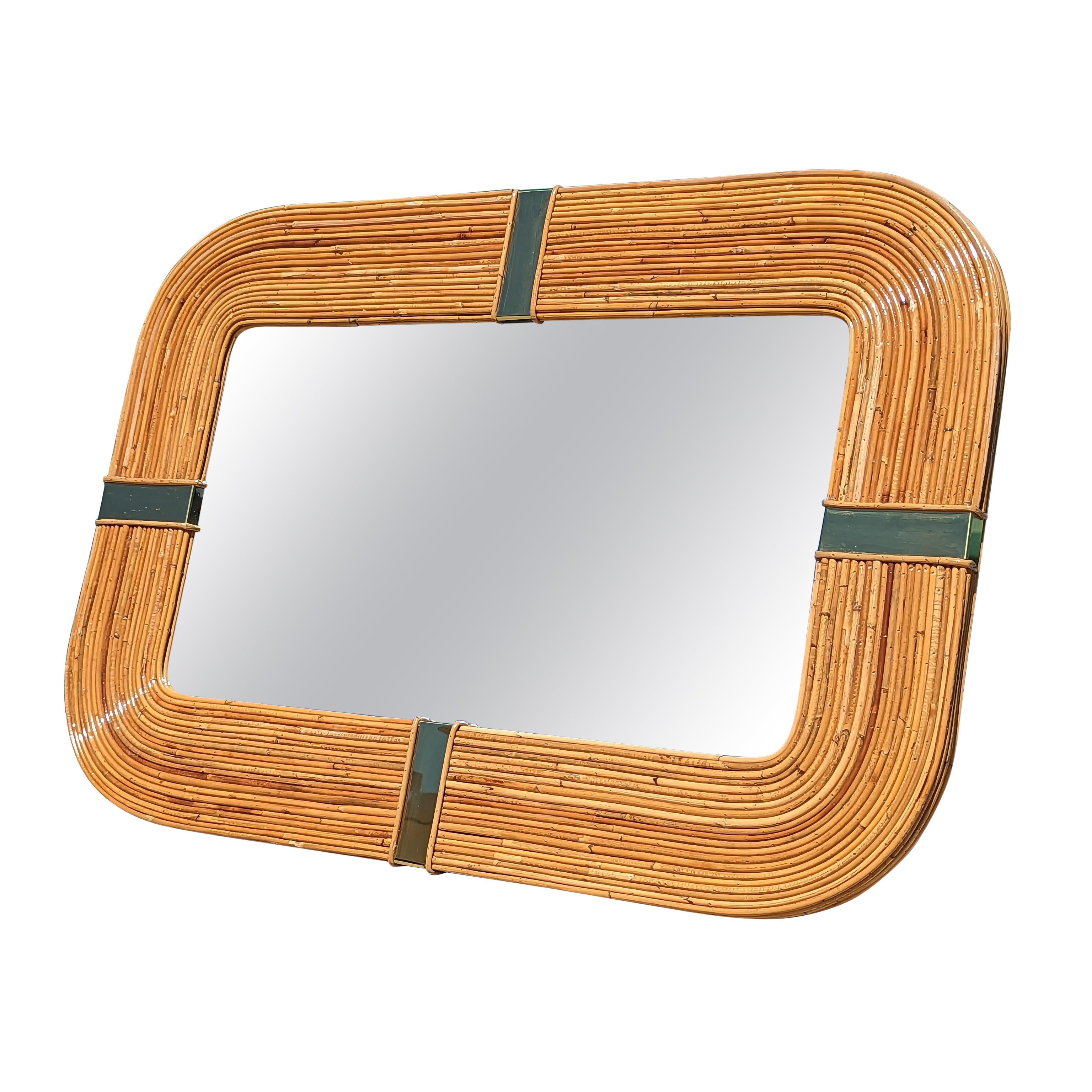Pencil Reed Bamboo Wall Mirror in the Style of Marcello Mioni, c1970s For Sale
