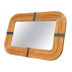 Retro Pencil Reed Bamboo Wall Mirror in the Style of Marcello Mioni, c1970s