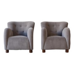 Superb Pair of Lounge Chairs, Newly Upholstered in Pure Alpaca