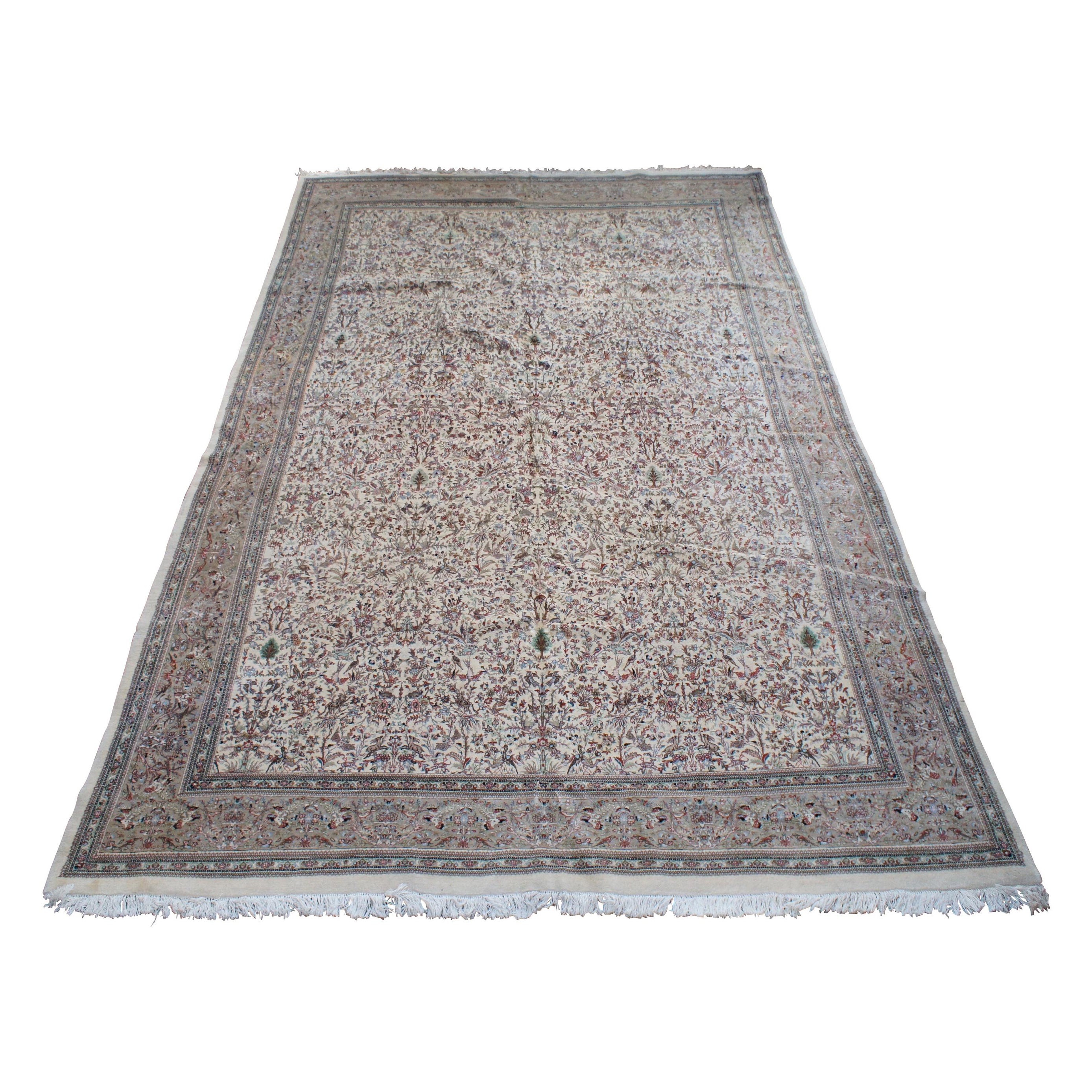 Monumental Persian Tabriz Hunting Animal Design Wool Area Rug Carpet 12' x 18' For Sale