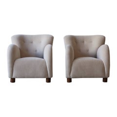 Superb Pair of Lounge Chairs, Newly Upholstered in Pure Alpaca