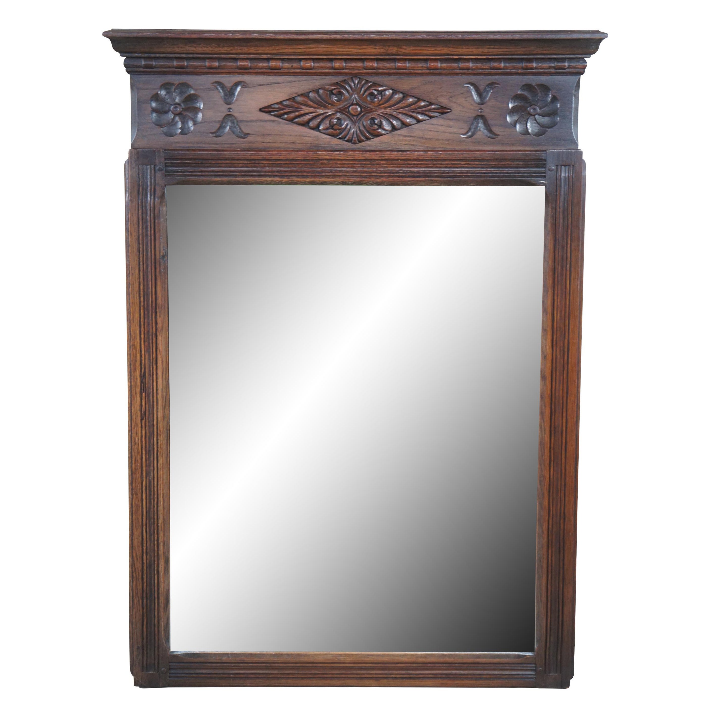 Antique Saginaw Furniture Jacobean Spanish Revival Oak Wall Hanging Mirror 