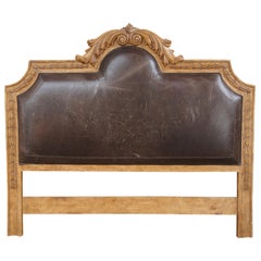 Vintage French Acanthus & Tulip Leather King Size Bed Headboard 79"
