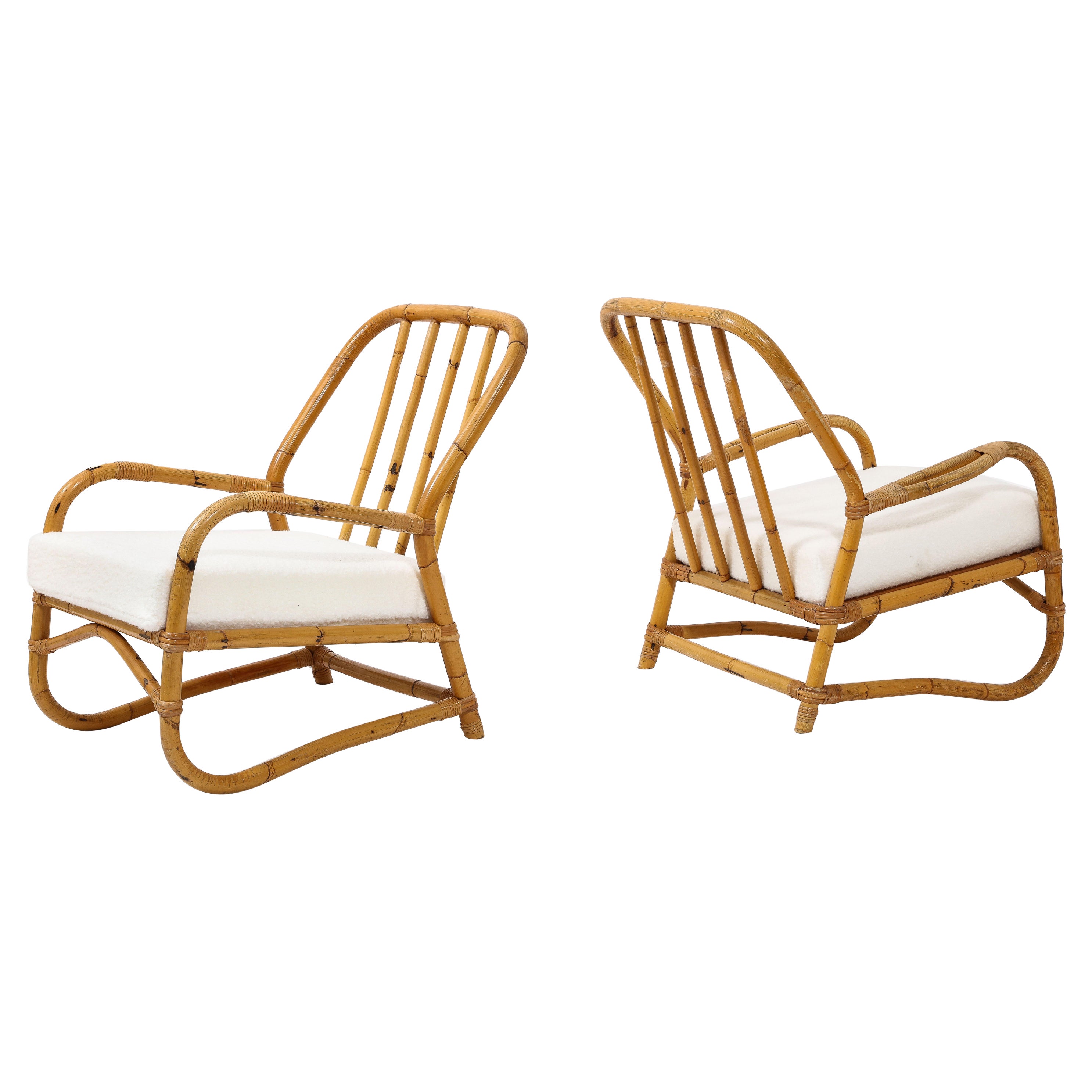 Louis Sognot Style Pair of Curved Bamboo Armchairs, France 1950's For Sale