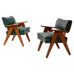 Green Brazilian Armchairs with Stud Detailing, Brazil 1950's